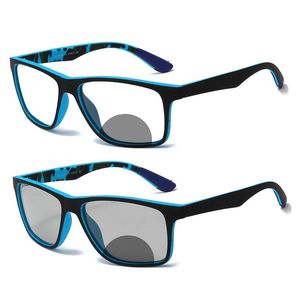 Zonnebril Outdoor Overgang Pochromic Vierkant Frame Bifocale Leesbril Voor Mannen Vrouwen Sport Lezers UV400 FML