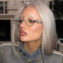 Солнцезащитные очки овальные оттенки Rhinestone Новые солнцезащитные очки BlEyeglasses Frames Clear Lens Small Round Women Men Metal Retro Diamond Frame Eyewear J240119