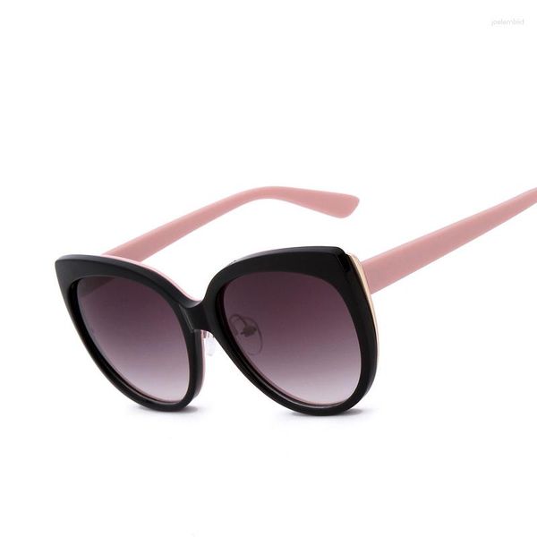 Lunettes de soleil surdimensionnées Cat Eye Femmes Marque Designer Protection UV Revêtement Rose Miroir Faminino