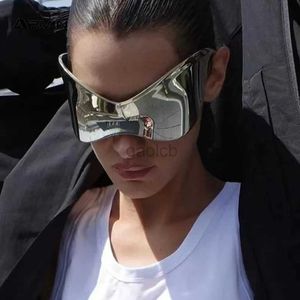 Lunettes de soleil surdimensionnaires Bouclier futuriste Lunettes de soleil pour femmes hommes Masque Masque argenté Visor Sun Glasse