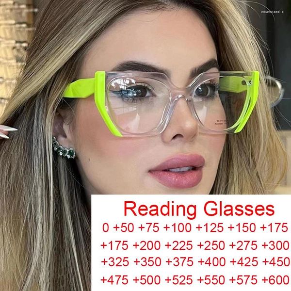 Lunettes de soleil surdimensionnées Polygon Square Anti Blue Light Lunettes de lecture Femmes Fashion Designer Couleur Contraste TR90 Neon Presbyopia Lunettes