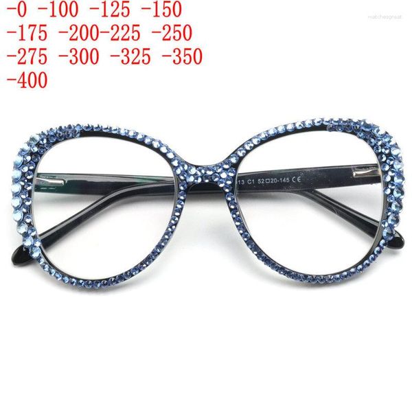 Lunettes de soleil surdimensionnées rondes femme diamants lunettes cadre Anti lumière bleue lecteur de Prescription femme strass Bling myopie XN