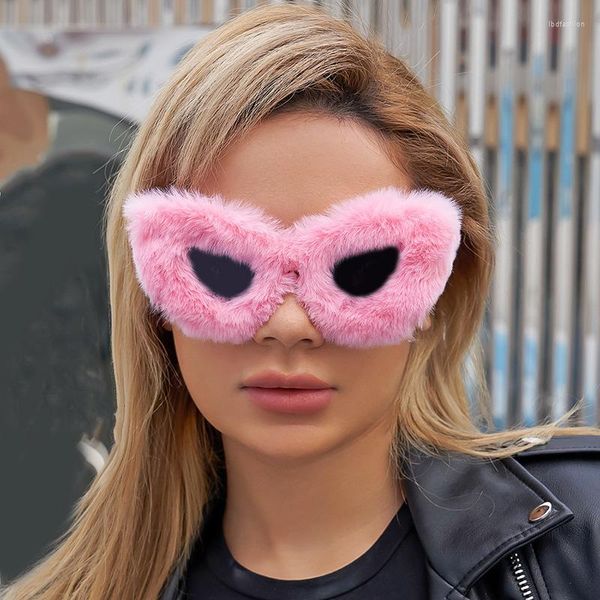 Lunettes de soleil surdimensionnées fourrure douce pour femmes grand carré en peluche lunettes de soleil drôle fête lunettes femme rose noir