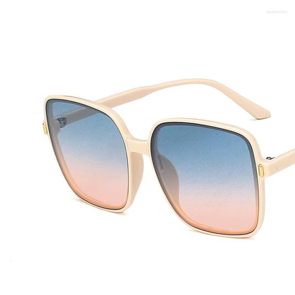 Gafas de sol de gran tamaño con montura cuadrada para mujer y hombre, lentes azules y rosas, protección ocular UV400 para chica, gafas sexis de moda para mujer para exteriores