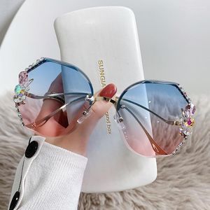 Zonnebril Oversized Vintage Dames Mode Randloze Zonnebril Strass Merk Shades Lunette De Solei Femme