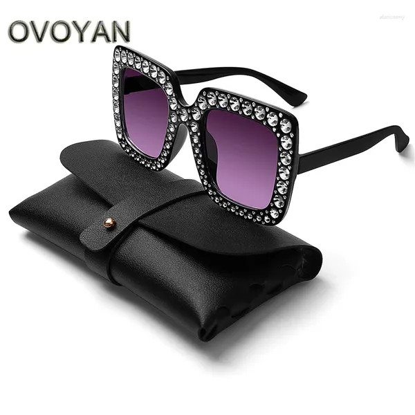 Gafas de sol OVOYAN Cuadrado de gran tamaño Mujeres Diamante Gafas de moda Mujeres / Hombres Marca Gafas de lujo Gafas de Sol Hombre UV400