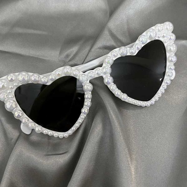 Gafas de sol Gafas de sol con montura de perlas para fiestas de bodas utilizadas para novias, fotografía de carnaval para adultos, fiestas junto al mar, gafas de sol en forma de corazón J240330