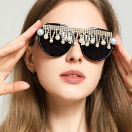 Lunettes de soleil perle eau diamant femmes lunettes décoratives 2023 mode luxe Punk Style fête décoration personnalisée