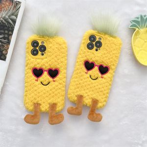 Lunettes de soleil ananas étui en peluche dessin animé rose automne hiver pour 14 Pro MAX