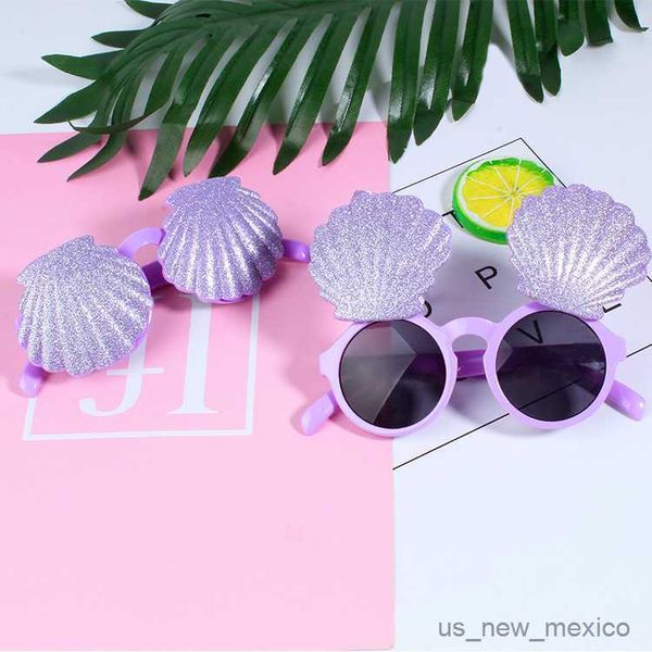 Gafas de sol Rosa Púrpura Brillante Shell Gafas de sol Fiesta temática de sirena Playa de verano Accesorios para fotos Adultos niños Regalos de cumpleaños Gafas Flash R230823