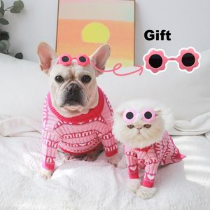 Lunettes de soleil Rose hiver vêtements pour chiens de compagnie pull en coton chaud pour chien envoyer des lunettes de soleil pour chiot petits chiens moyens sweat Chihuahua Yorkshire