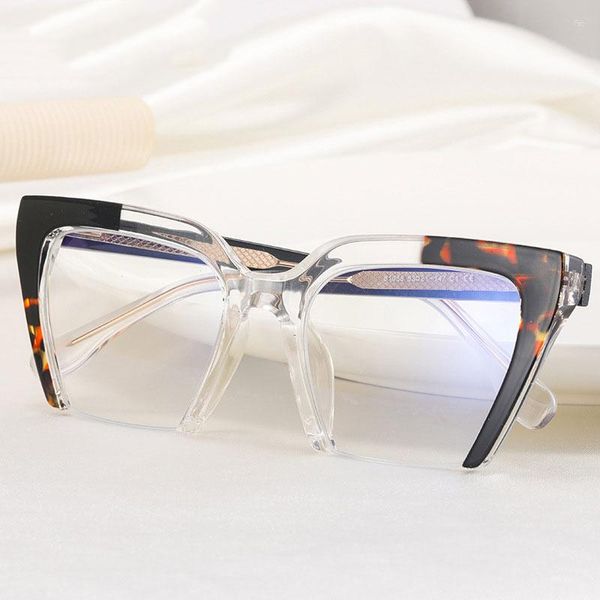 Lunettes de soleil en plastique titane demi-monture Anti lumière bleue lunettes optiques cadres femmes Tr90 mode grand carré ordinateur lunettes