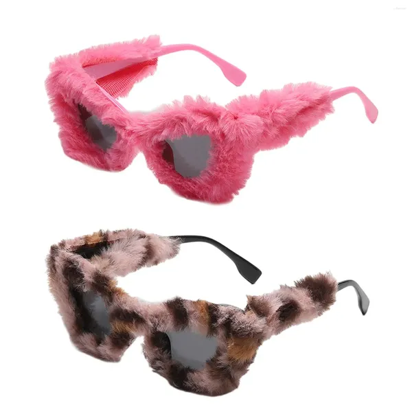 Lunettes de soleil en peluche floues dames punk mode Protection solaire verres de chat pour le festival de concert du carnaval d'hiver voyage