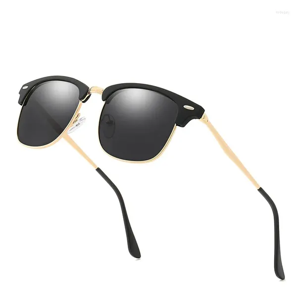 Gafas de sol polarizadas medio marco gafas de sol vintage gafas de sol polarización retro femenino para mujeres hombres