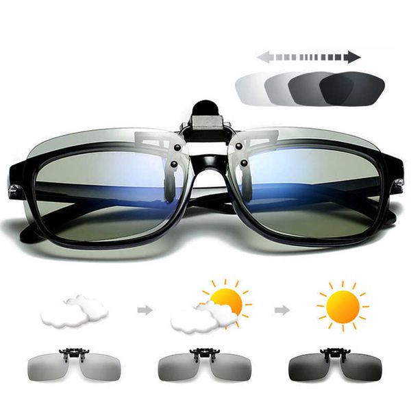 Gafas de sol polarizadas cuadradas de pesca Flip Up Clip en gafas de sol hombres fotocromáticos aviación UV400 gafas de sol para lentes de visión nocturna P230406