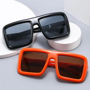 Lunettes de soleil en polycarbonate Punk surdimensionnées carrées pour femmes et hommes, grandes montures épaisses, lunettes de Protection UV400