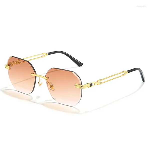 Gafas de sol poligonales sin montura para hombres piloto marco de metal gafas de mujer playa compras regalo fiesta estilo verano