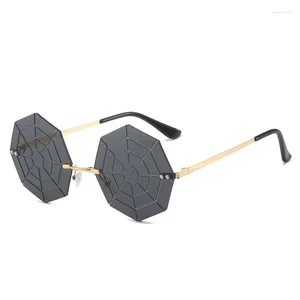 Zonnebril Veelhoekige Vrouwen Gepersonaliseerde Frameloze Metalen Gradiënt Frame Grappige Spinnenweb Bril Gafas De Sol UV400