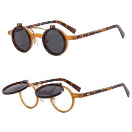 Lunettes de soleil Populaires Vintage Steampunk Flip Up Lunettes de soleil rétro Petites verres de soleil en métal rond pour hommes Femmes Brand Cercle Oculos Ins Shade