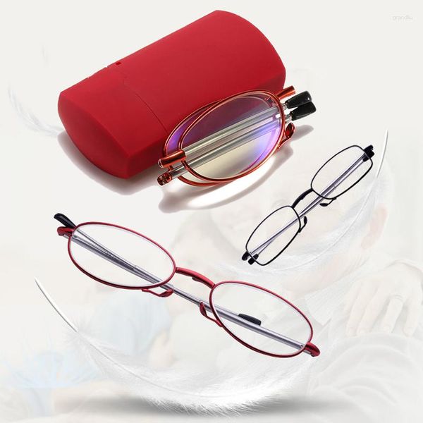 Gafas de sol portátiles Anti-luz azul Presbicia Anteojos con estuche Mujeres Hombres Retro Gafas de lectura plegables Resina HD Gafas con visión de futuro