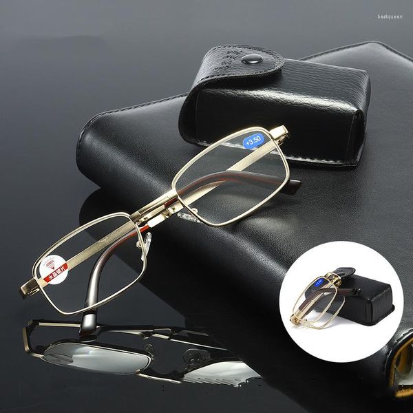 Lunettes de soleil Portives Pliage Biofocal Lunettes Men de lecture Presbype Presbye Fonds Optical Spectacle Ferts Diopter en cuir avec étui en cuir