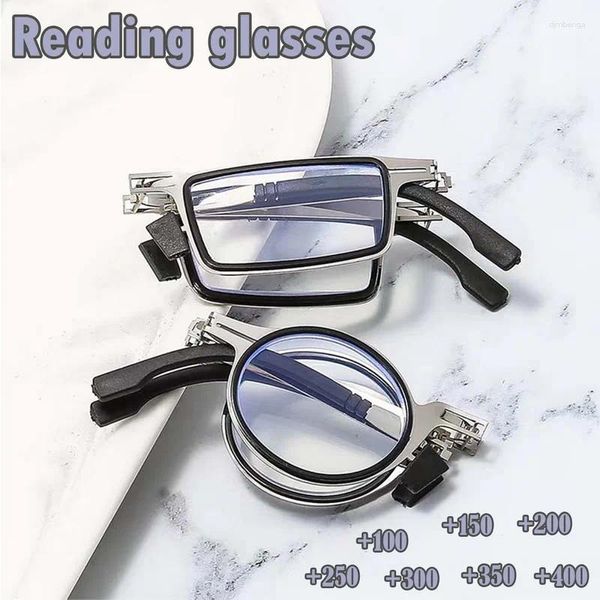 Gafas de sol Portables Gafas de lectura plegables Smart Bloqueo de luz azul para hombres Metal Round Round Square Ecópters Presbyopia Gafas