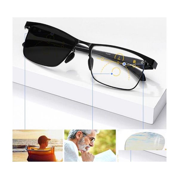 Lunettes de soleil Progressive Mtifocal Lunettes de lecture Hommes Pochromic Eyewear Antiblue Light Presbyopic Tr90 Frame Flexible 150 Drop Deliver Dhstm