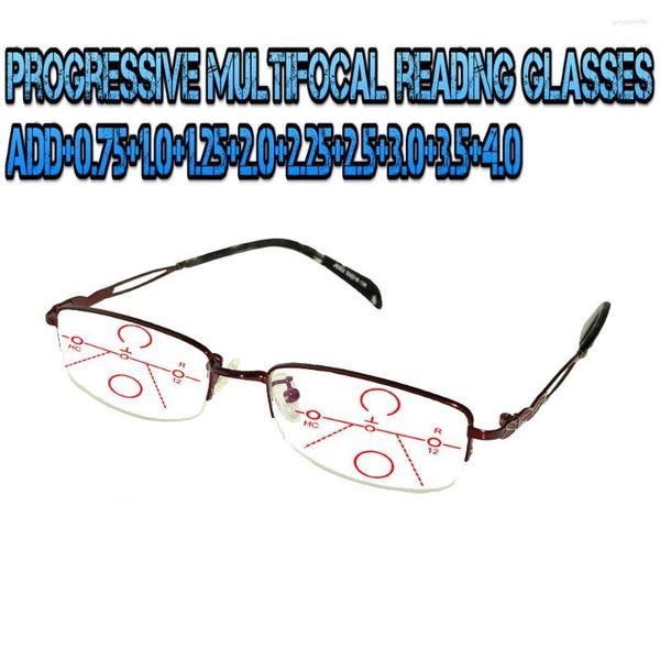 Lunettes de soleil progressives multifocales Anti Blu Light lunettes de lecture cadre en métal rouge hommes femmes haute qualité rectangulaire 0.75To 4