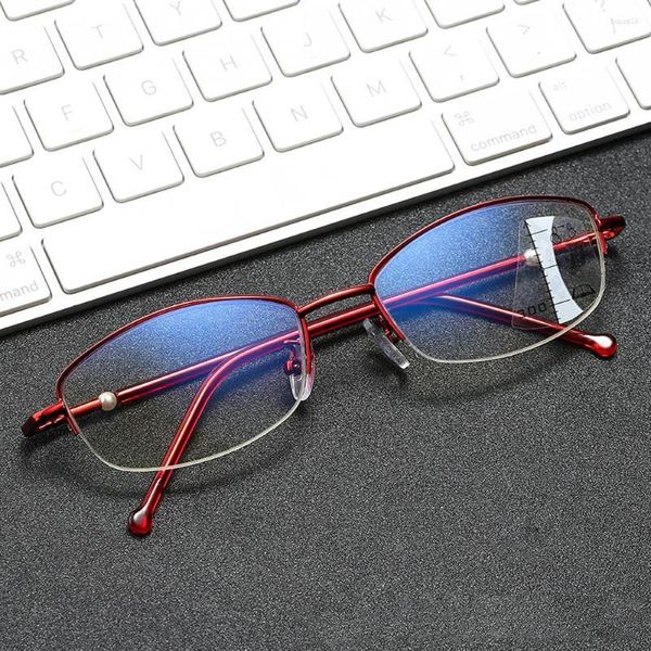 Gafas de sol Gafas de lectura progresivas multienfoque Las mujeres ven cerca y lejos Aleación de medio borde Ultraligero Anti-blu Luz Rojo/Rosa 1 1.5 2 a 4