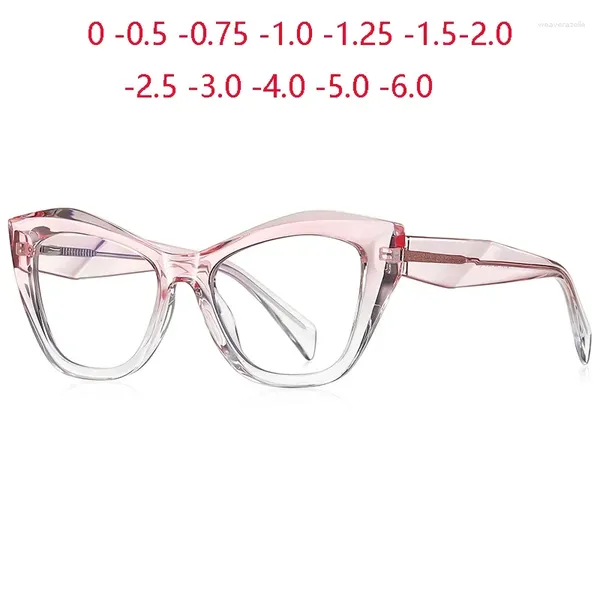 Lunettes de soleil Progressive Pink Frame Cat Eye Lunettes de prescription à courte vue Femmes Charnière à ressort TR90 Myopie Lunettes 0 -0,5 -0,75 à -6,0