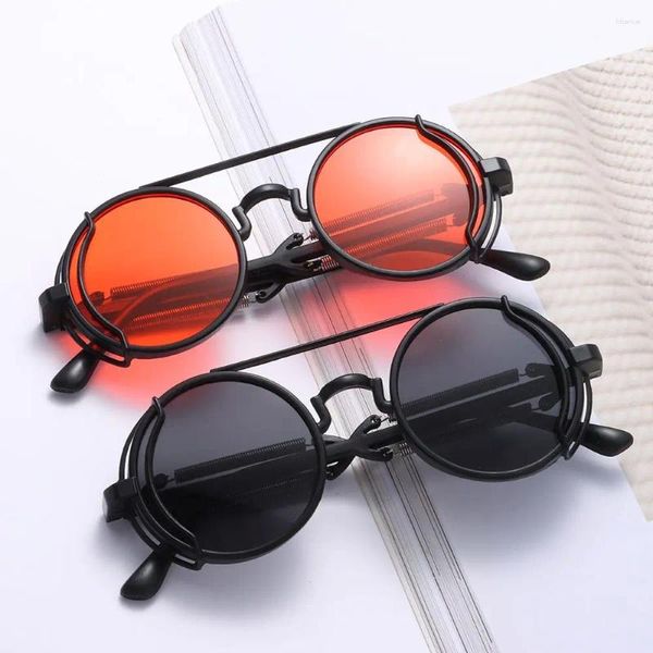 Lunettes de soleil Punk Steampunk Double printemps Temples de soleil Sun Verre tendance Round Round UV400 Protection Eyewear