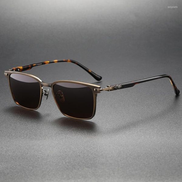 Gafas de sol de titanio puro, montura polarizada Retro para hombre, gafas de diseño de marca, gafas UV400 para conducir al aire libre, gafas de sol para mujer