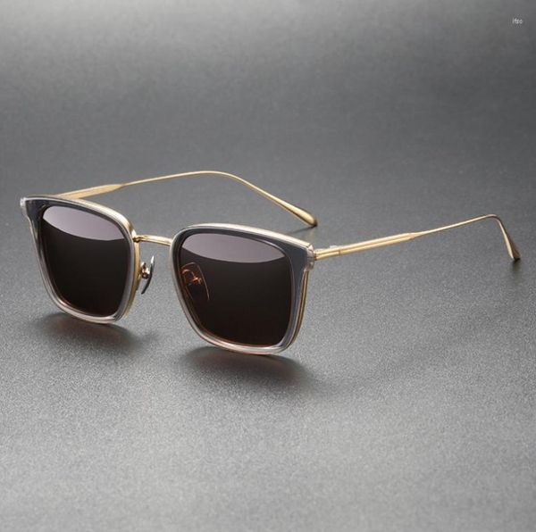 Gafas de sol de titanio puro, montura polarizada, gafas Vintage para hombre, UV400, gafas de sol japonesas hechas a mano para mujer, gafas de sol para conducir al aire libre