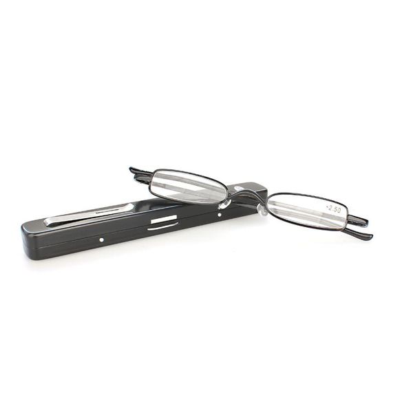 Gafas de sol QGAOP, minigafas de lectura para hombre, estuche con Clip para bolígrafo, lupa dorada para presbicia, gafas pequeñas para mujer