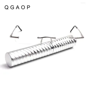 Gafas de sol QGAOP Estuche para lápices Lector Gafas de lectura Lupa Hombres para hipermetropía Mujeres con tubo Sin montura Metal Transparente 1 1,5 2 2,5 3 3,5