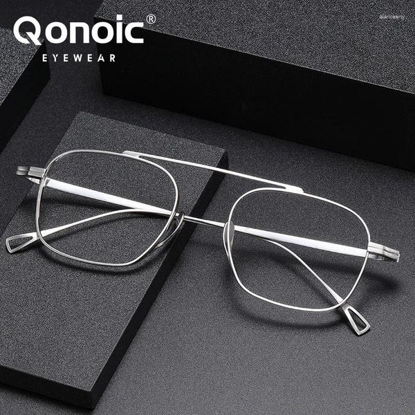 Gafas de sol QONOIC Pure Titanium Gafas para hombres Marco óptico Anti Luz Azul Anteojos Prescripción personalizada Gafas cuadradas KMN9501