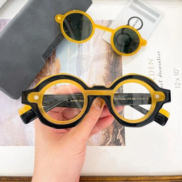 Gafas de sol Calidad Hecho a mano Clip redondo en para hombres y mujeres Moda Gafas vintage Protección de verano Gafas de conducción al aire libre