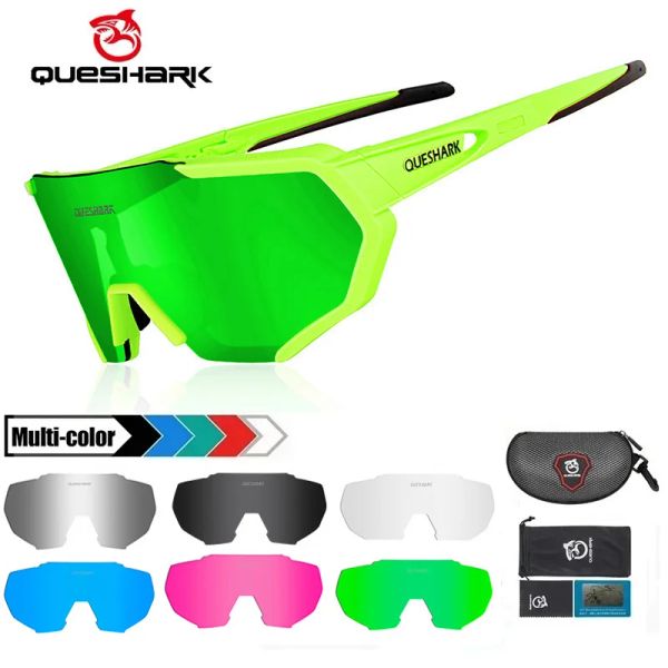 Lunettes de soleil Queshark 4 Lens Set Men Femmes Big Frame HD Polarise Cycling Sunglasses Sports Mtb Bicycle Eyewear Riding Road Bike Lunes