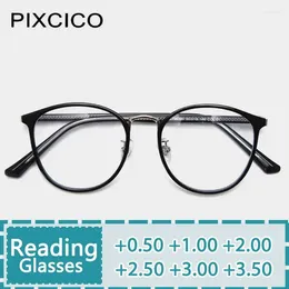 Gafas de sol R57021 Lady Retro Metal óptica Gafas de lectura Hombres de plástico redondo Titanio Presbyópico anteojos Dioptric 0.50 - 3.00