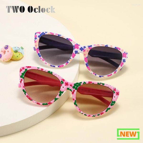Gafas de sol Ralferty para niños, protección UV, gafas de ojo de gato con estampado de flores, gafas de sol para niñas dulces, lentes degradados, tonos rosas