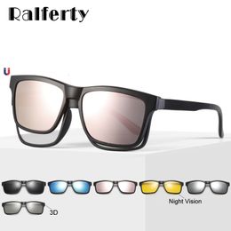 Lunettes de soleil Ralferty Polarized Magnet Lunettes de soleil Femmes Hommes Clip On Lunettes Carré Optique Myopie Spectacle Rose 6 En 1 Lunettes Cadres A2202 230713