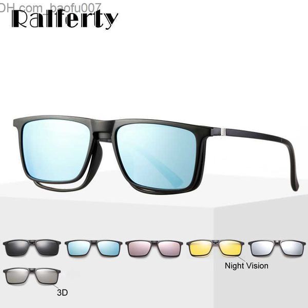 Gafas de sol Ralperty Gafas de sol magnéticas 6 en 1 para hombres Gafas con clip de polarización para mujeres Marco óptico graduado cuadrado Gafas amarillas 3D A2249 Z230719