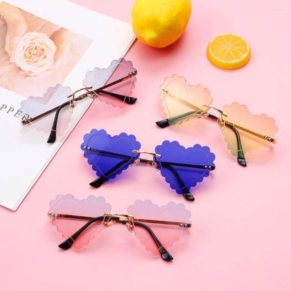 Gafas de sol Rave Party Vintage Shades sin montura UV400 protección marco de metal en forma de corazón para mujeres gafas de sol