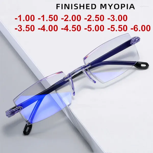 Gafas de sol Gafas de lectura 0 -1.0 a -4.0 Miopía Glasse Sin montura Anti Luz Azul Hombres Sin marco Gafas miopes Unisex