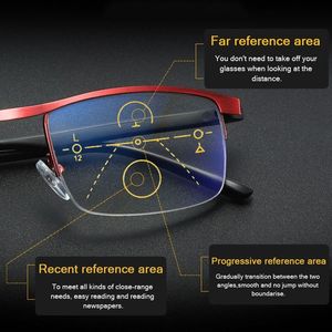 Lunettes de soleil Lunettes de lecture Hommes Anti-Blu-ray Alliage de titane Lunettes presbytes multifocales progressives pour lecteur Near Far Sight Noir 1.5S