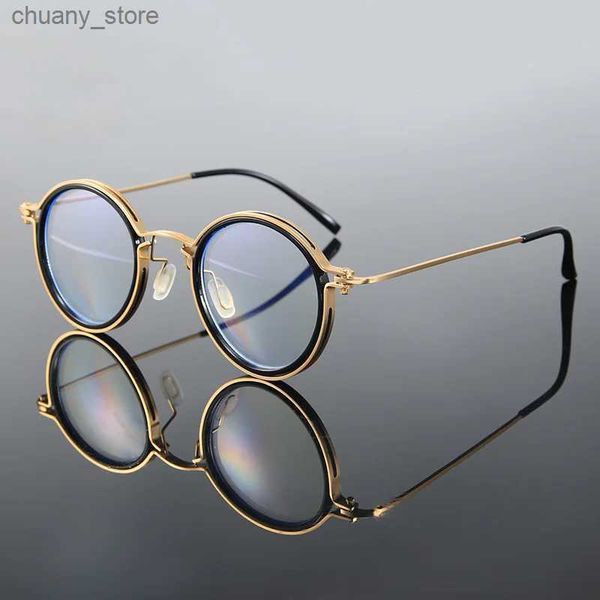 Gafas de sol Lecturas de lectura Men Luxury Round Gasses Lente transparente Gafas Ligeras Azules Mujeres Metal Gástulas Nuevo Y240416