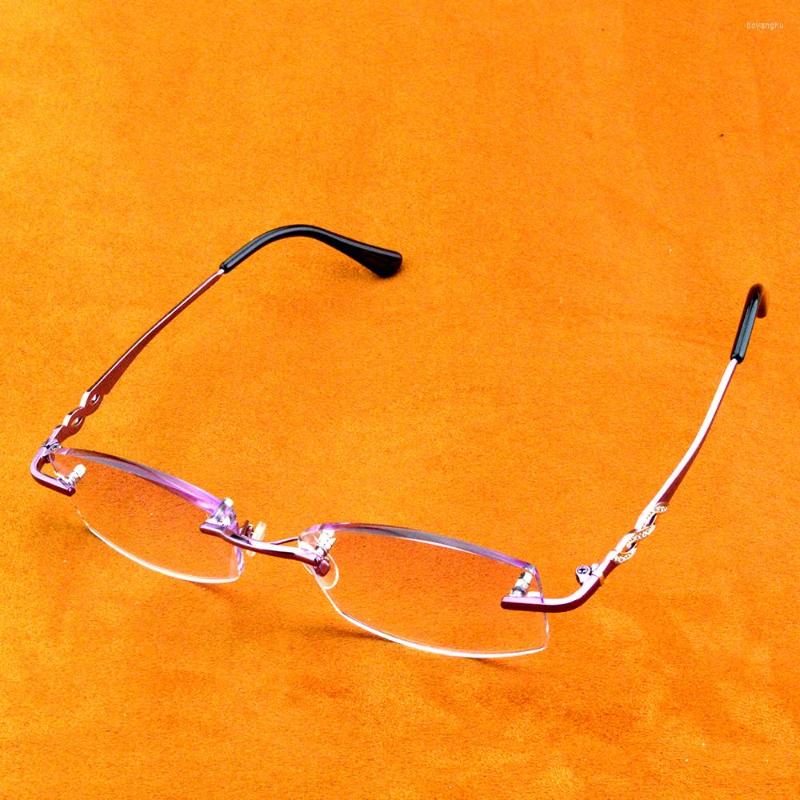 Lunettes de soleil Rectangle violet cadre lunettes de lumière sans monture multi-couches verres rouges mode lunettes de lecture 0.75 à 4