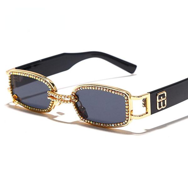 Gafas de sol rectangulares para mujer, gafas de sol Punk de diseñador de lujo para hombre, gafas de sol Steampunk con diamantes de imitación, lentes transparentes para mujer