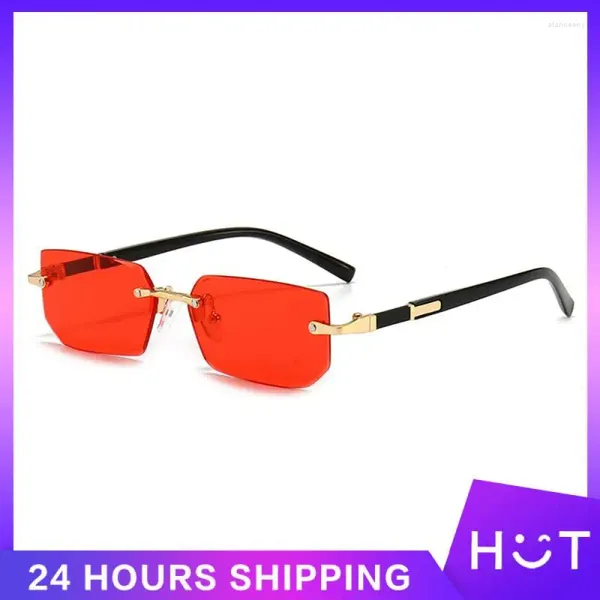 Gafas de sol rectangulares para mujer marca rosa gradiente gafas sin marco gafas de viaje sombras sombrilla Uv400 gafas de sol