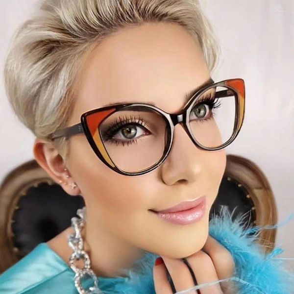 Lunettes de soleil rétro Cat Eye Butterfly Femmes Anti Blue Light Lunettes Cadre Fashion Girl TR90 Sac Fleur Contraste Miroir plat INS Style Glasse